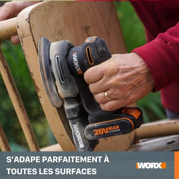 Triangulär slipmaskin 20V WORX - WX822 (för slipning av träytor, vibrationsdämpande, 1 batteri 2Ah + laddare)