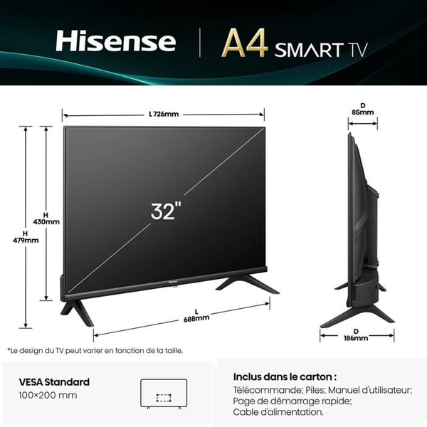 Hisense TV LED 32" HD Ready Smart TV VIDAA Nero