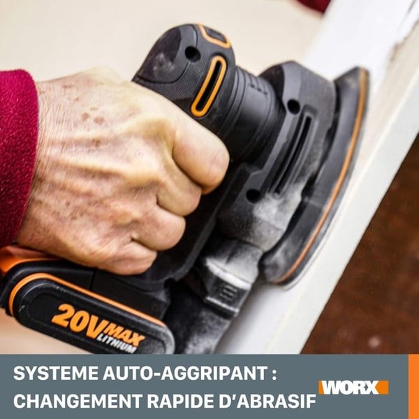 Triangulär slipmaskin 20V WORX - WX822 (för slipning av träytor, vibrationsdämpande, 1 batteri 2Ah + laddare)