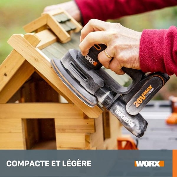 Triangulär slipmaskin 20V WORX - WX822 (för slipning av träytor, vibrationsdämpande, 1 batteri 2Ah + laddare)
