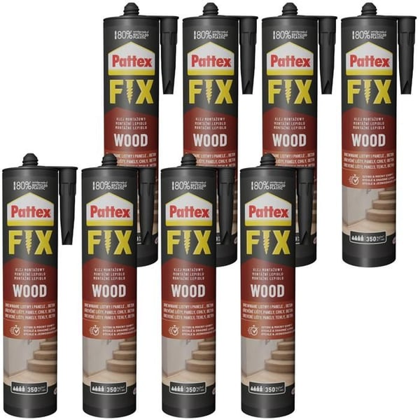 Montageklister - Pattex - Fix Trä 385g - Förpackning med 8 - Inomhus - Vattentålig - Lösningsmedelsfri