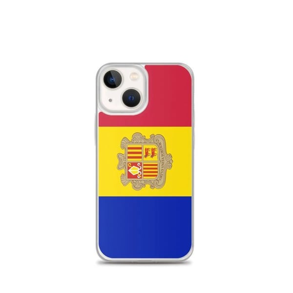 Telefonfodral – Andorras flagga – Kompatibel med iPhone 13 mini – Mjuk etui – Stötsäker och slitstark - Silikon - Pixelforma