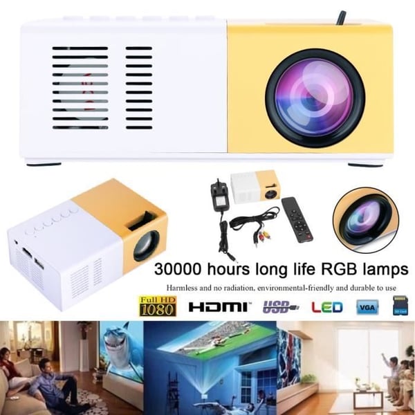 Full HD 1080p Mini Bärbar Videoprojektor Hemma Multimedia Biograf - Gul HB057