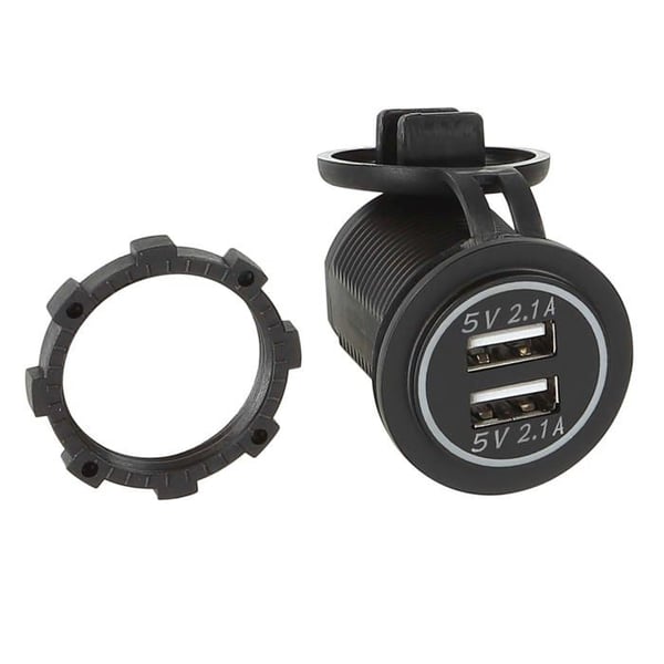 Laddare bil dubbel USB 12V/24V 2 X 5V 2.1A / blå i bulk
