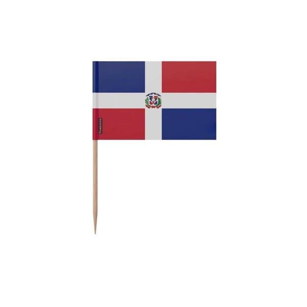 Tandpetare Dominikanska republikens flagga - 10 cm - 100 stycken - Plastisk adhesiv - Bambu pinne - Pixelforma
