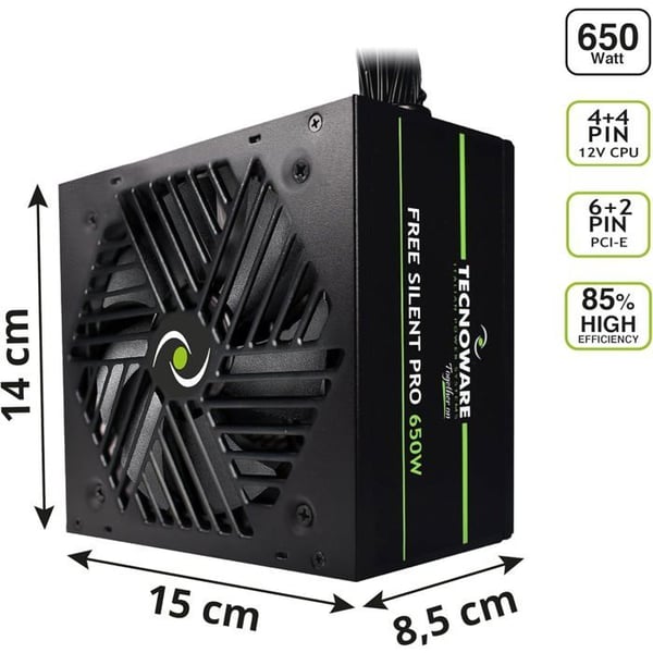 Strømforsyning - Tecnoware - Free Silent PRO 650 - 650W - Stille ventilator - NVIDIA GeForce GTX/RTX