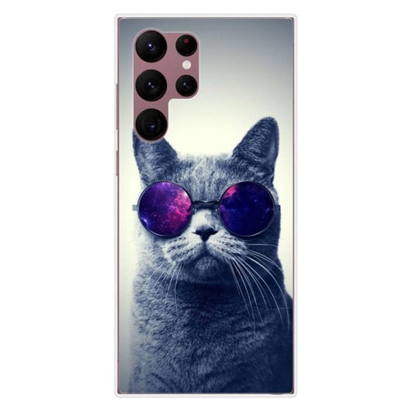 Silicone-fodral - Kompatibel med Samsung Galaxy S22 Ultra - design med katt med glasögon