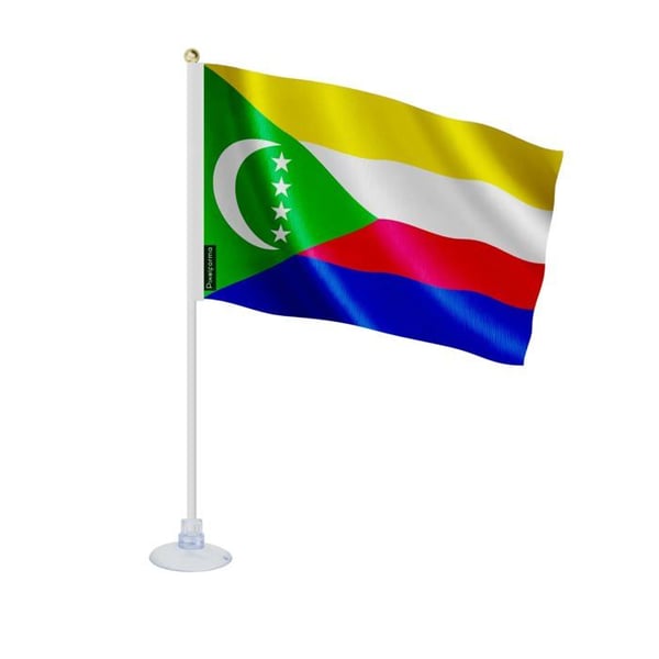 Mini Flagga för Komorerna – Sugpropp – 14 x 21 cm – För Slät Yta – Polyester – 1 st – Pixelforma