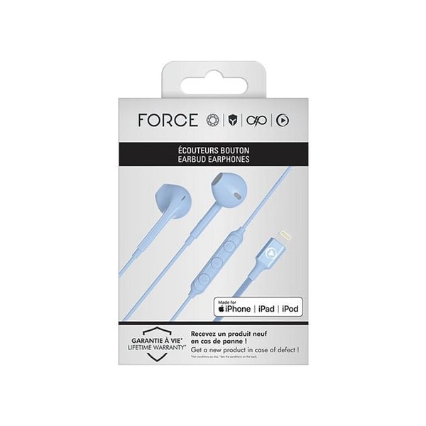 Force Play-hörlurar Förstärkta Lightning Recycle-hörlurar Blå