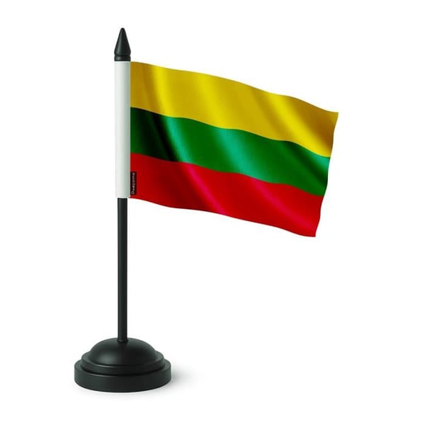Litauens Bordflagga – 14 x 21 cm – Polyester – Svart Plastbas – Pixelforma