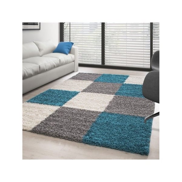 Tjock shaggy matta i flera färger och storlekar att välja mellan (60x110 cm - Turkos-Vit-Grå) Tjock shaggy matta i flera färger och storlekar att välja mellan (60x110 cm - Turkos-Vit-Grå)