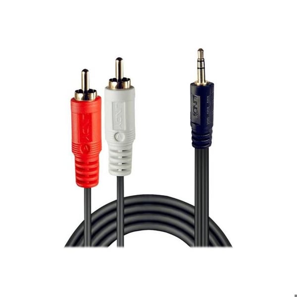 Ljudkabel - LINDY - 2 x RCA hane till 3,5 mm jack - 2m - Svart