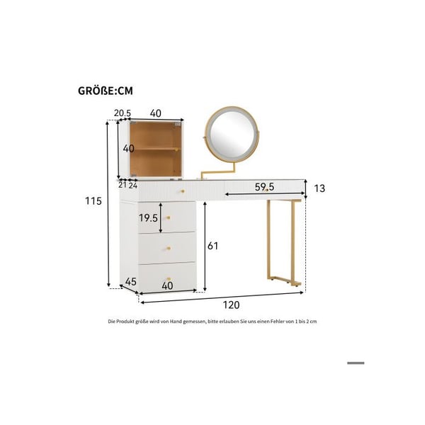 Coiffeuse - MUVOE - Miroir lysende LED - Hvid - 120x45x115 cm - Nem montering