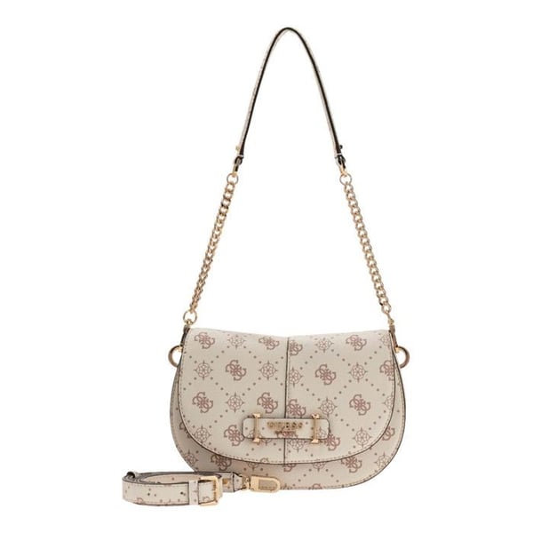 GUESS Axellväska i krämbeige för kvinnor - Carrie Logo Flap Shoulder Bag Vanilla Logo 331230