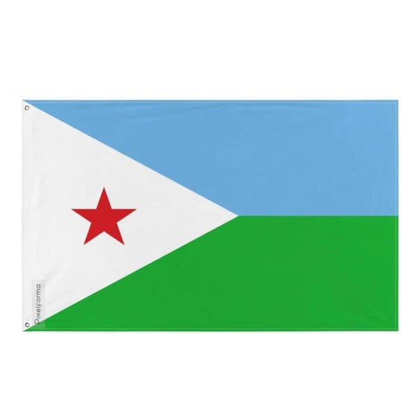 Djiboutis flagga – 120 x 180 cm – Hållbar polyester – 2 metalöljetter – Inomhus / Utomhus – Pixelforma