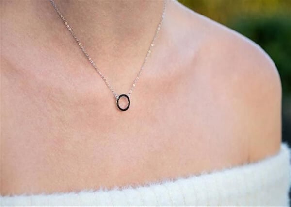 Collier - AGATO - AGT-N004BK - Silver 925 - Svart zirkon - Justerbar längd 42 cm