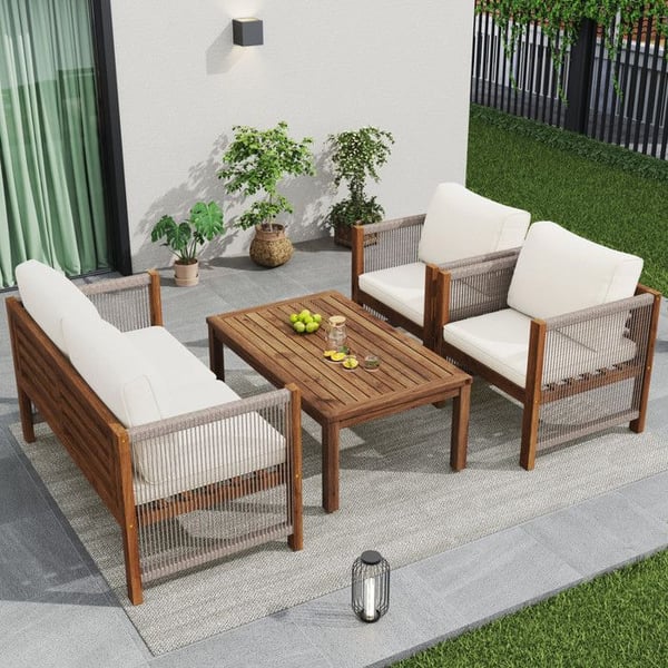 Havemøbel sæt - MUVOE - Mus farve - 2-personers sofa - 2 stole - Akacietræ bord