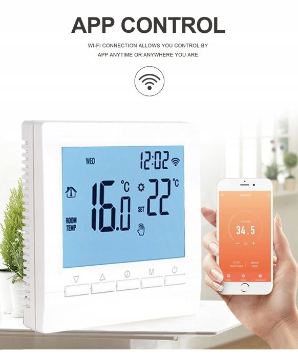 Elektrisk golvvärmetermostat 16A Rumstermostat LCD WiFi