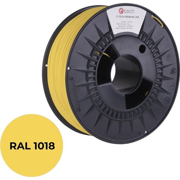 Filament PLA - C-TECH - Zinkgul RAL1018 - 1,75 mm - 1 kg - Utskriftstemperatur 220 °C Filament PLA - C-TECH - Zinkgul RAL1018 - 1,75 mm - 1 kg - Utskriftstemperatur 220 °C