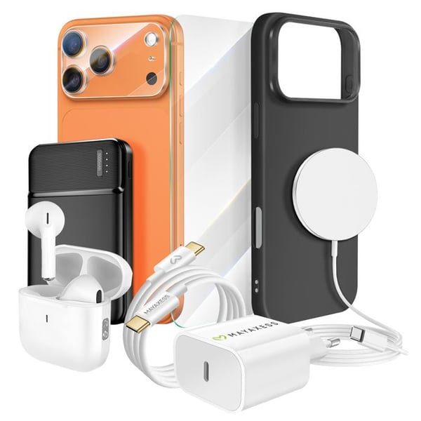 Pakett Elite för iPhone 17 Pro Max 8 delar: Skydd, Laddning och ljud Mayaxess Svart
