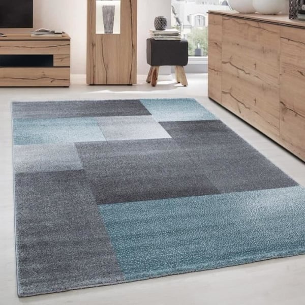 Matta - Modern - Grå Blå - 200x290 cm - Kort Lugg - Maskinvävd