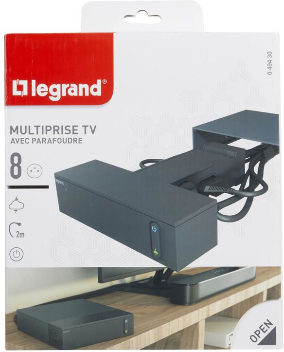 LEGRAND Stikdåse FB 4x2P+T 4X2P hjørne TV overspændingsbeskyttelse 2m - Sort