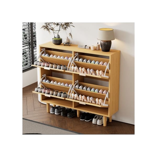 Skab til sko - MUVOE - 4 skuffer - Lys rattan - Eg - Moderne design