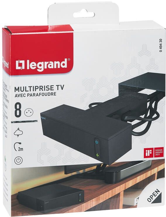 LEGRAND Stikdåse FB 4x2P+T 4X2P hjørne TV overspændingsbeskyttelse 2m - Sort