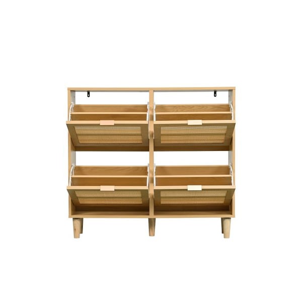 Skab til sko - MUVOE - 4 skuffer - Lys rattan - Eg - Moderne design