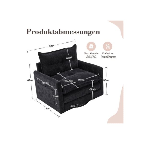 Stol - MUVOE - 360° drejelig liggestol - Polstret - Blødt stof - Ergonomisk