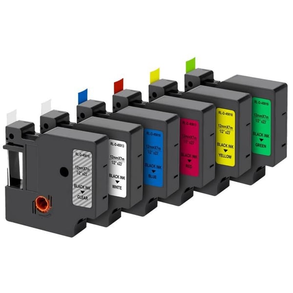 Förpackning med 6 Etiketter - Phonillico® - Kompatibla med Dymo - Banden 12mm - Olika färger - 7m