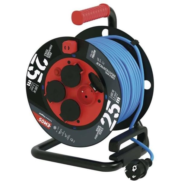 EMOS Väderbeständig kabeltrumma 25 m, 4 uttag, blå, silikon, 230 V, 1,5 mm2