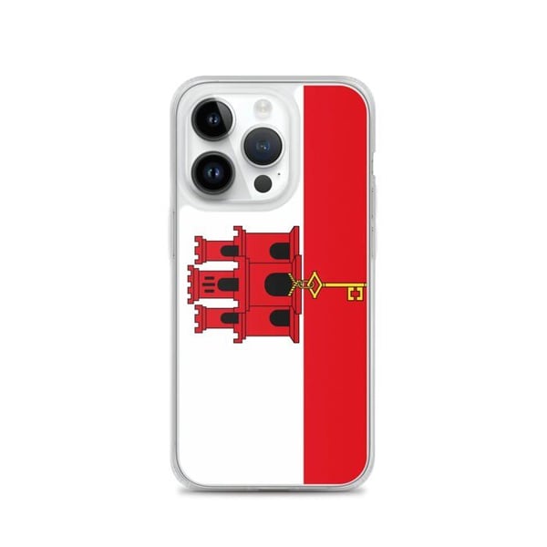 Telefonfodral – Gibraltarflagga – Kompatibel med iPhone 14 Pro – Mjuk Fodral – Slitstark och Stötsäker - Silikon - Pixelforma