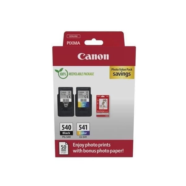 Paket med 2 bläckpatroner + fotopapperspaket - CANON - PG-540 Svart + CL-541 Färg