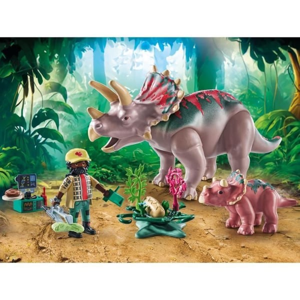 PLAYMOBIL 71821 Tricératops med bebis och utforskare, Dinos, 29 delar, Från 4 år