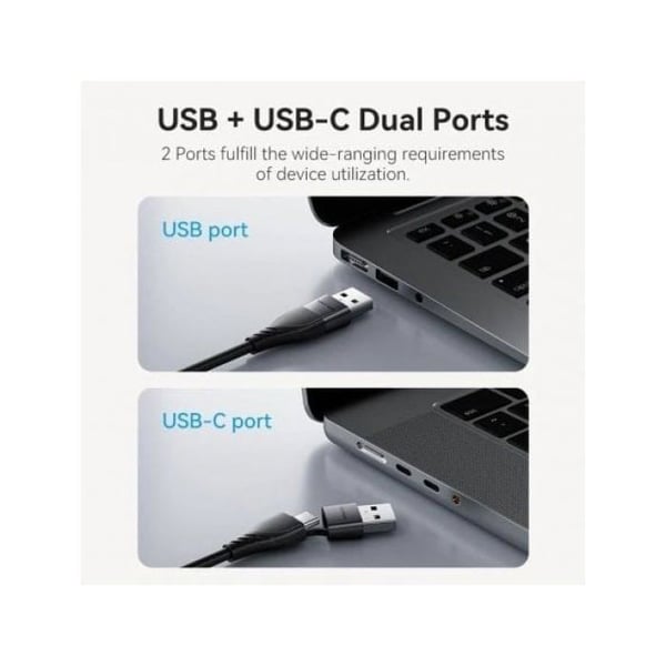 Adapter Vention ACYHB USB-C Han + USB-A Han til HDMI Hun 1080P Grå 0.15m