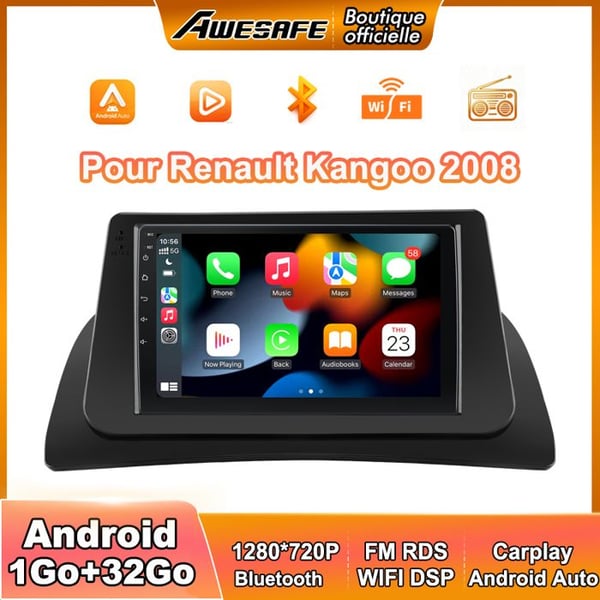 AWESAFE bilradio Android 13 för Renault Kangoo 2008 1Go+32Go med 9'' pekskärm Carplay GPS Bluetooth Android Auto