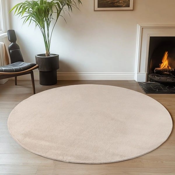 Ayyildiz Modern design matta Crème 160 cm rund Tvättbar med kort lugg, halkfri och mjuk, modern enfärgad för Ayyildiz Modern design matta Crème 160 cm rund Tvättbar med kort lugg, halkfri och mjuk, modern enfärgad för