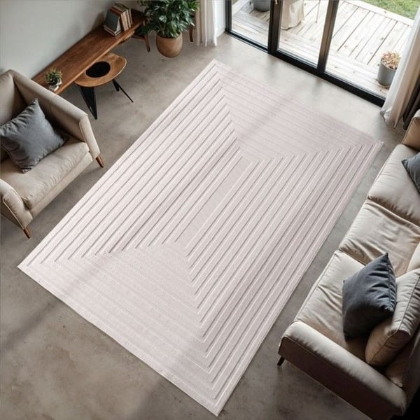 Korta tovade mattor, 3D Design, Färg kräm, Mattor för vardagsrum, baksida i fibrillerad tråd (Dimension: 280X370 cm)