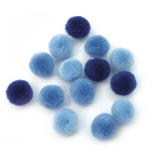 Pom-pom, 15 mm, 60 st, blå assorterad