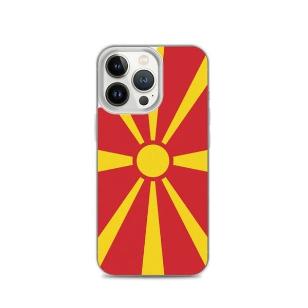 Telefonfodral – Nordmakedoniens flagga – Kompatibel med iPhone 13 Pro – Flexibelt fodral – Slitstarkt och chockbeständigt – Pixelforma