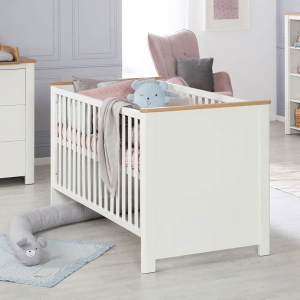 Sängset Baby Ava ROBA Justerbar Säng + Byteskommode - Vit / Trä