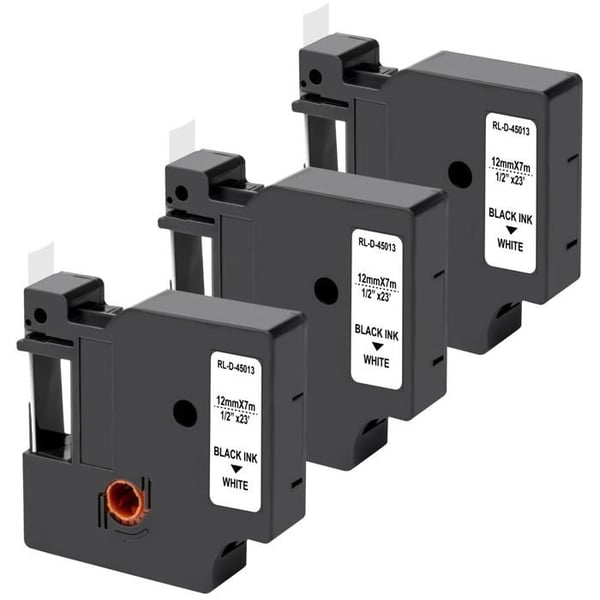Paket med 3 Vita Etiketter - Phonillico® - Kompatibel med Dymo LabelManager - 12mm - 7m - Band 45013
