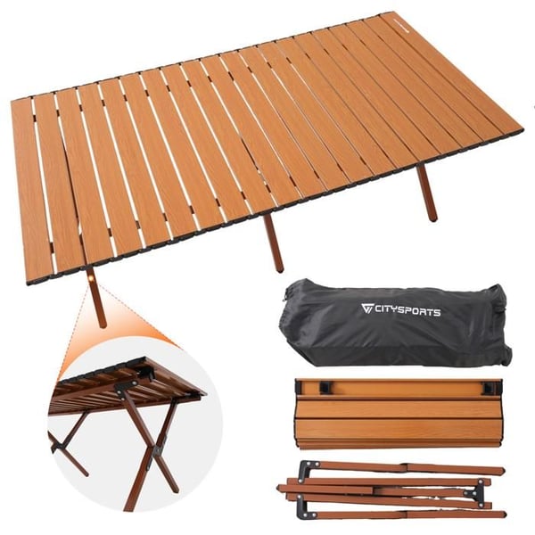 Fällbar campingbord - 120 x 60 x 42 cm - picknickbord - Kapacitet 100KG - Gul