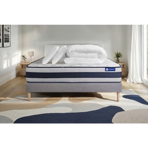 Komplett sängpaket 140x200 cm - Madrass + Sängbotten Grå (i kit) + 2 kuddar + Täcke - Actilatex Er