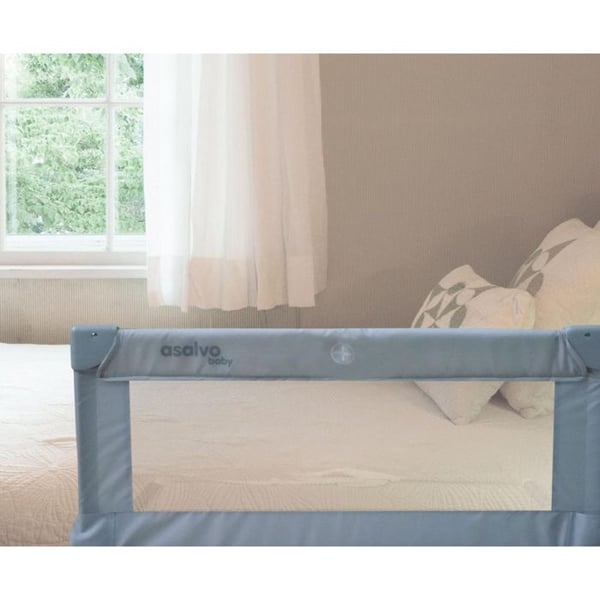 Universel babysengsgitter - ASALVO - Grå - Sammenfoldelig - Aluminiumstruktur - Mikrofiber polyester stof