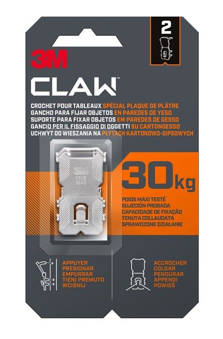 Tavelsenkrokar - 3M - 3PH30-2WMR - Stöd upp till 30 kg - Verktygsfri fäste - 2-pack
