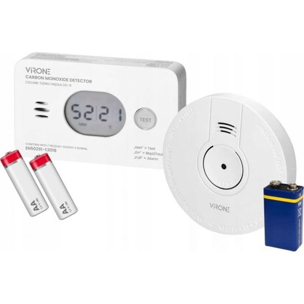 Sensor kit - VIRONE - DC-7 - Røg- og kulilte detektion - Alarm 85 dB - Nem installation
