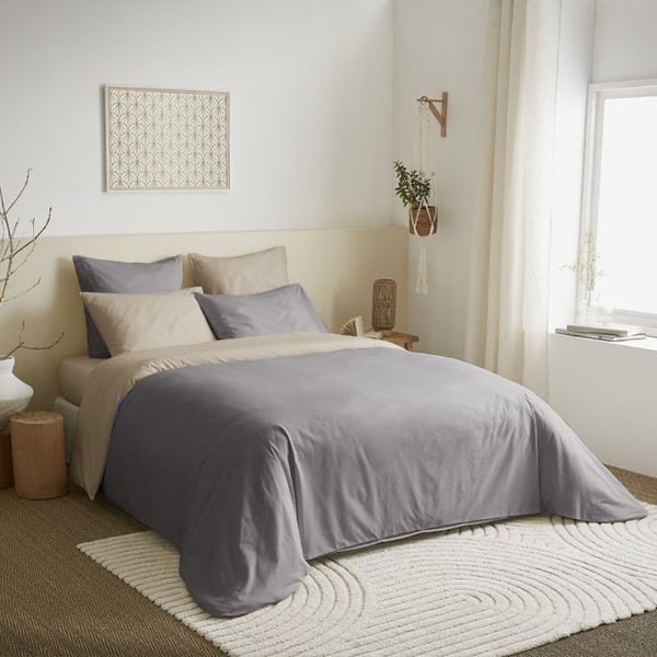 Komplett förpackning 6 stycken Taupe/Linne vändbart påslakan för säng 180 x 200 cm "King size"