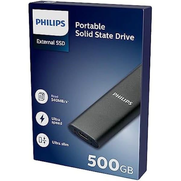 SSD Extern - PHILIPS - 500 Go - Ultratung - Avläsningshastighet 540 Mo/s - USB-C